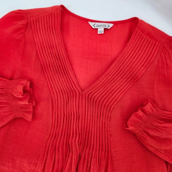 Nanette Lepore Tops - Nanette Lepore Bold Red Pintuck Blouse Top Womens Small Old Money Career Dressy